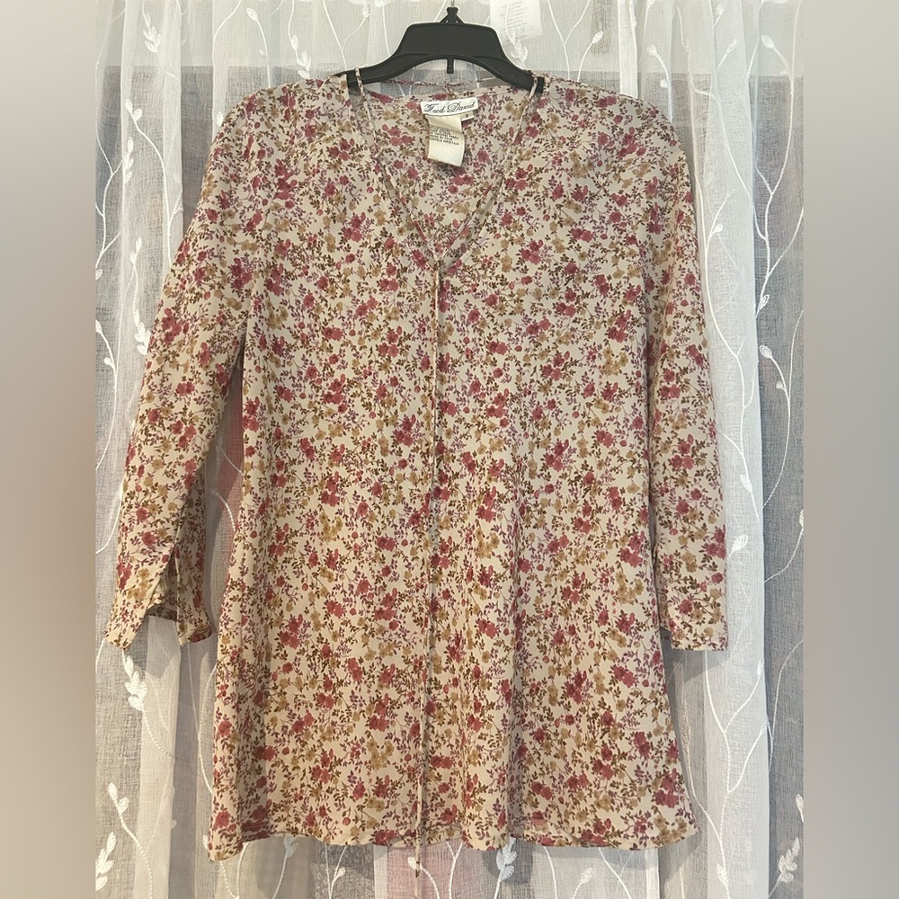 Fred David pink and Cream Floral Blouse 90s style vintage blouse